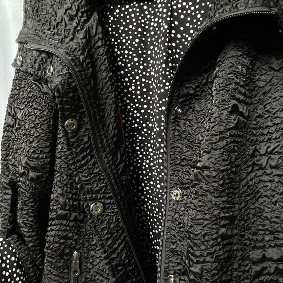 PULI Women Black Jacket Size M Textured Full-Zip and Buttons, Waist Tie, Pockets - Picture 4 of 12